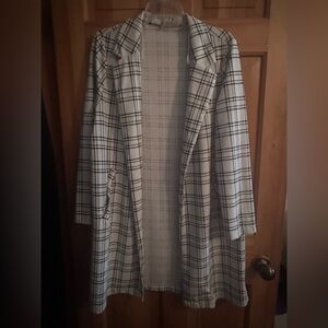 MELLODAY Black & White Plaid Long Blazer